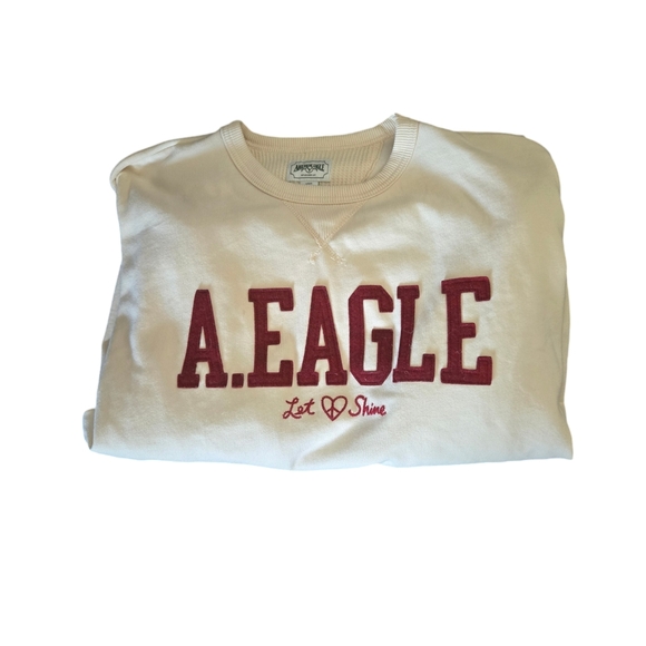 American Eagle Womens Off White and Maroon Sweatshirt Size Large - Picture 2 of 3